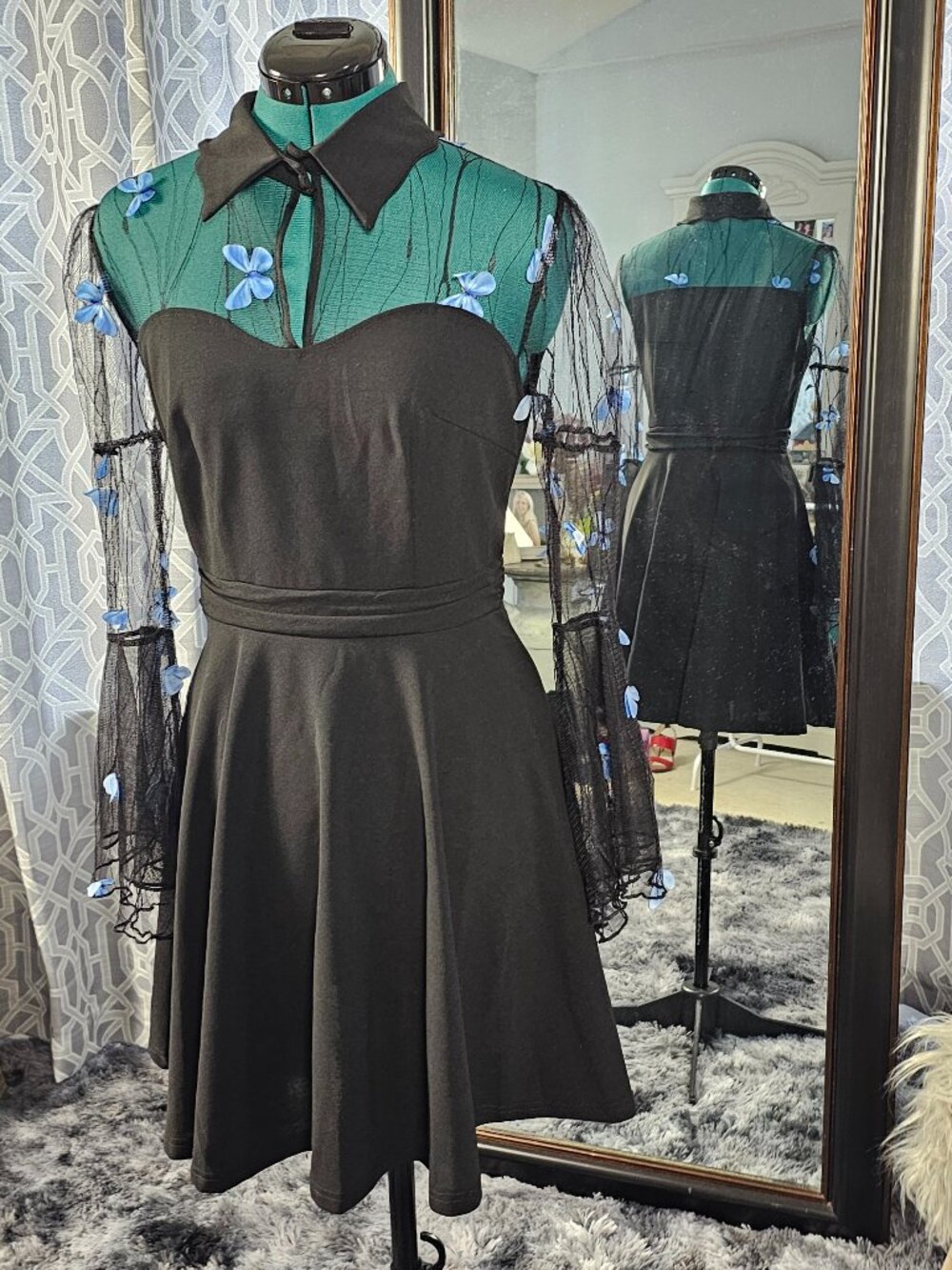 Vintage‑Style Goth 3D Butterfly Mesh Dress – Size S